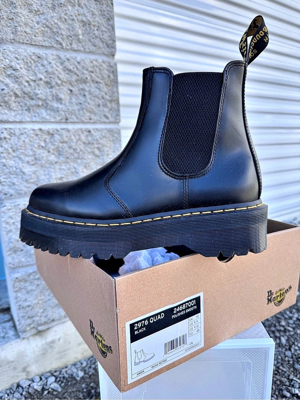 Dr. Martens 2976 Quad Polished Smooth Leather Platform Chelsea Boots Black Ankle